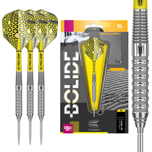 TARGET Darts Bolide 90% Tungsten Swiss Point Steel Tip Darts Set of 3, Barrel 02, 21 Grams | Featuring Pro Grip Dart Stems, Number 6 Dart Flights,