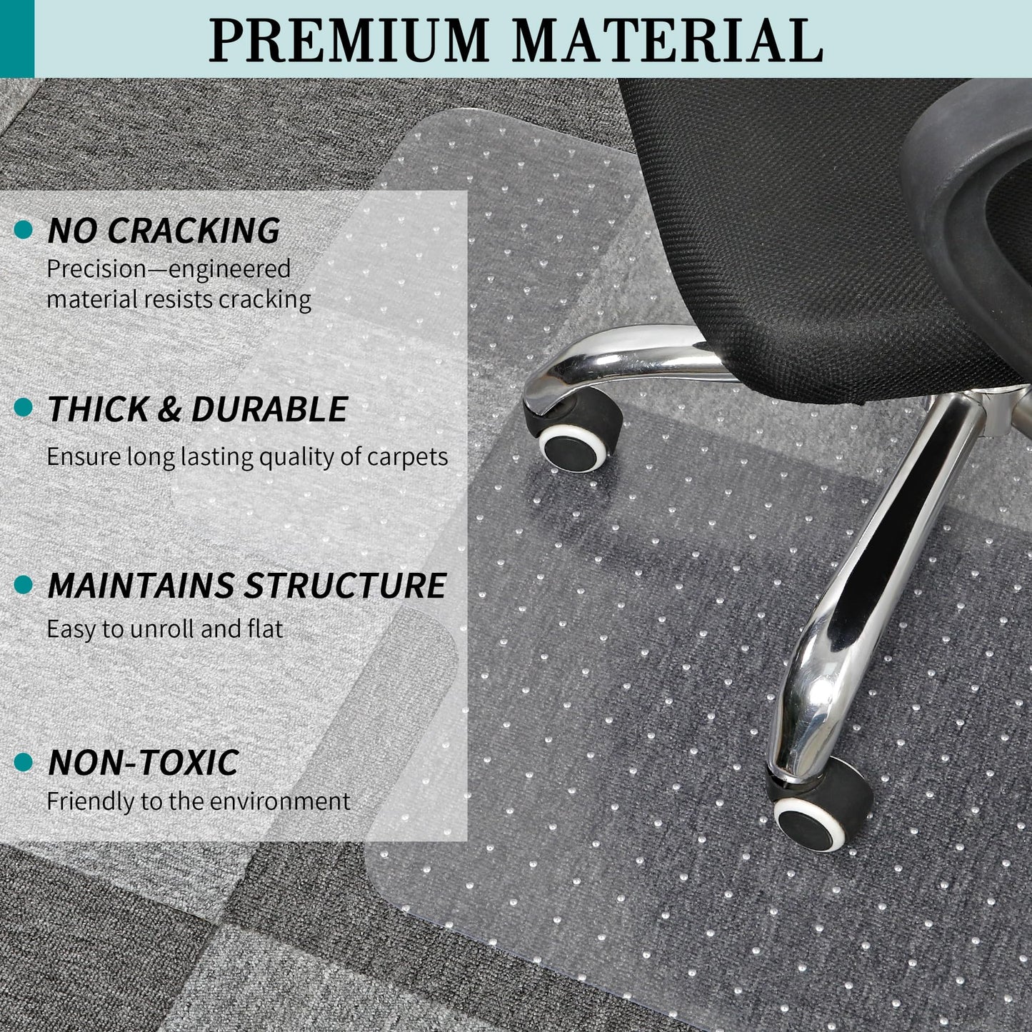 BesWin Office Chair Mat for Carpet, 76.2 x 122cm with Lip Plastic Carpet Protector for Low Pile Carpets
