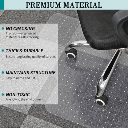 LeapYouth 90x120 cm Office Chair Mat for Carpets, Heavy Duty Computer Chair Mat for Low and Standard Pile Carpeted Floors