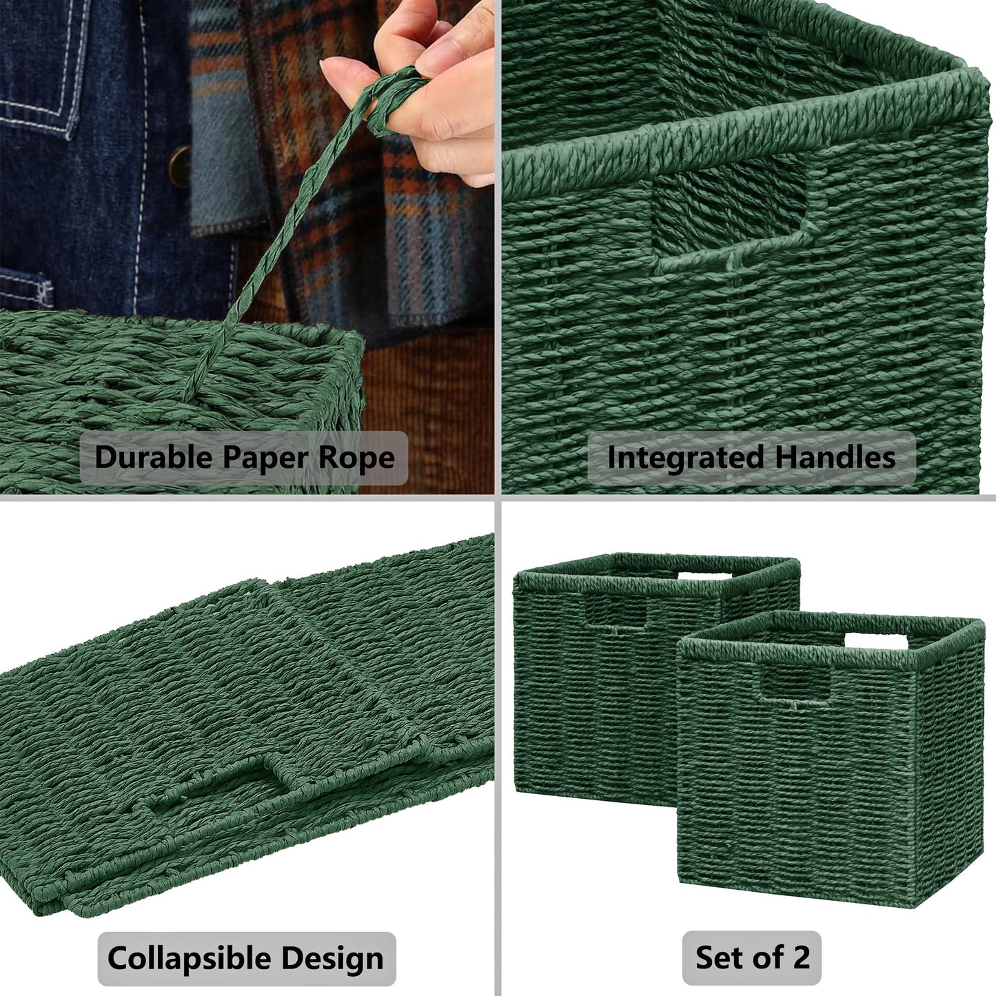 Vagusicc Wicker Storage Basket, Foldable Storage Cubes Organizer Bins, Handwoven Storage Baskets for Shelves Closet Wardrobe Bathroom