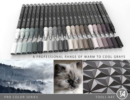 Acrylic Paint Pens 22 Gray Tones Assorted Pro Colour Series Markers Set 0.7mm Extra Fine Tip for Rock Painting, Glass, Mugs, Wood, Metal, Canvas,