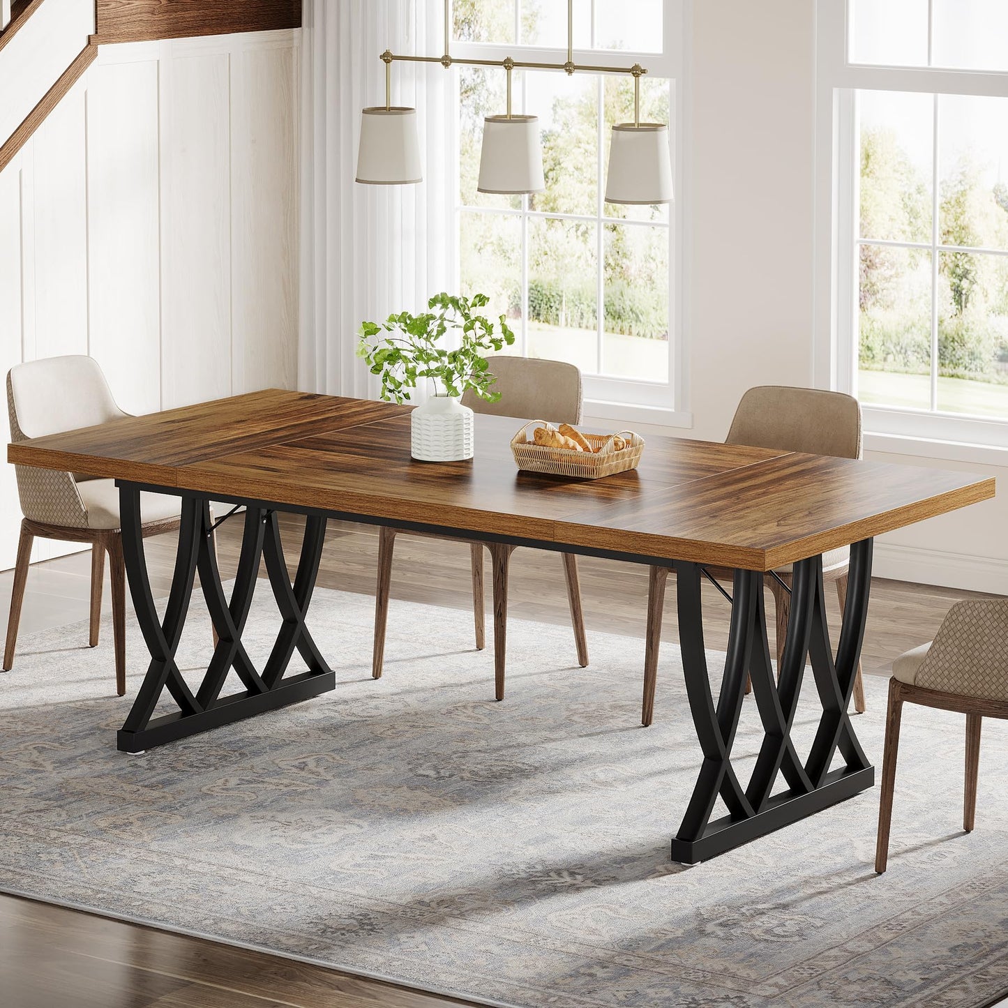Tribesigns Dining Table for 6-8 People, 70.86-Inch Rectangle Wood Kitchen Table, Dinner Table with Heavy Duty Metal Frame for Kitchen, Living Room