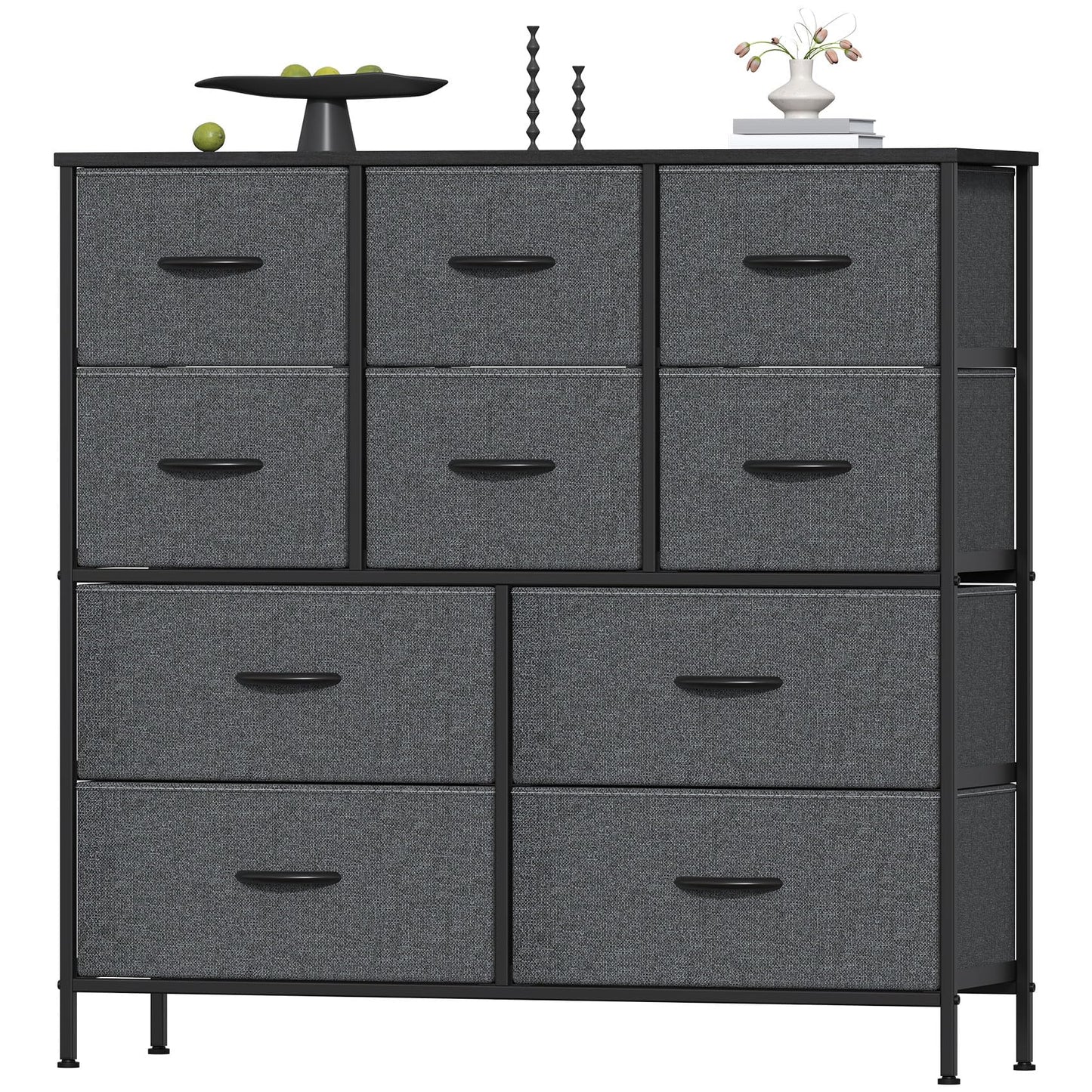 Feonase Chest of Drawers, Bedroom Tall Dresser with 10 Fabric Drawers, Metal Frame & MDF Wood Top, Adjustable Feet