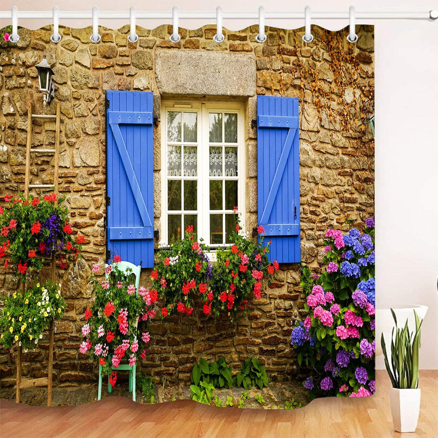 Nyngei garden shower curtain outdoor，Waterproof Design and Polyester, Quick-Drying，3d shower curtain bathroom 180×180CM，Durable and Washable with 12
