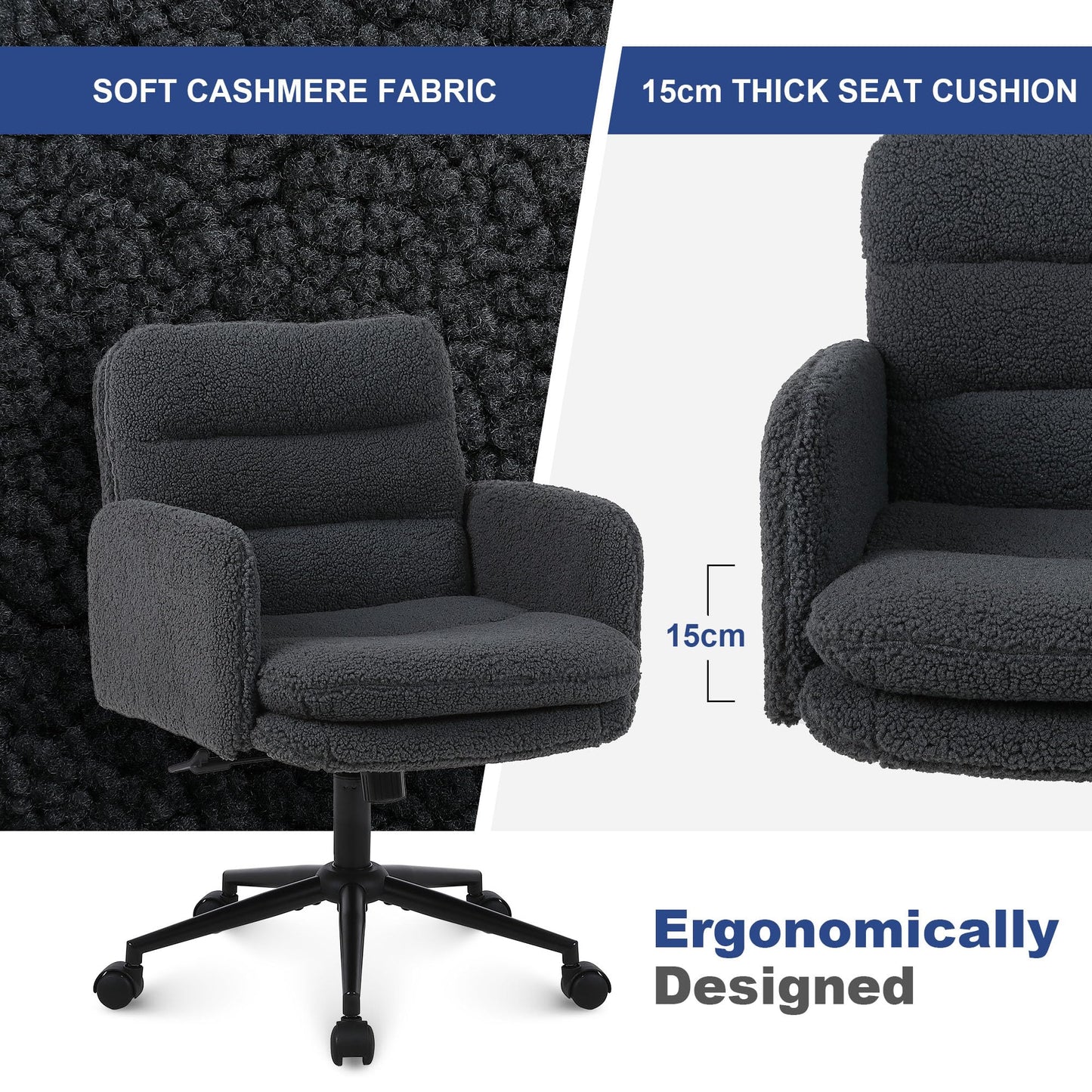 Youhauchair Office Chairs for Home, Faux Cashmere Desk Chair, Dark Grey