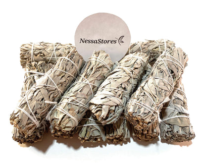 NessaStores 36 pcs California White Sage Smudge Sticks, 4-Inch Hand Tied, All Natural, Ethically Sourced for Home Cleansing, Stress Relief, & Clearing