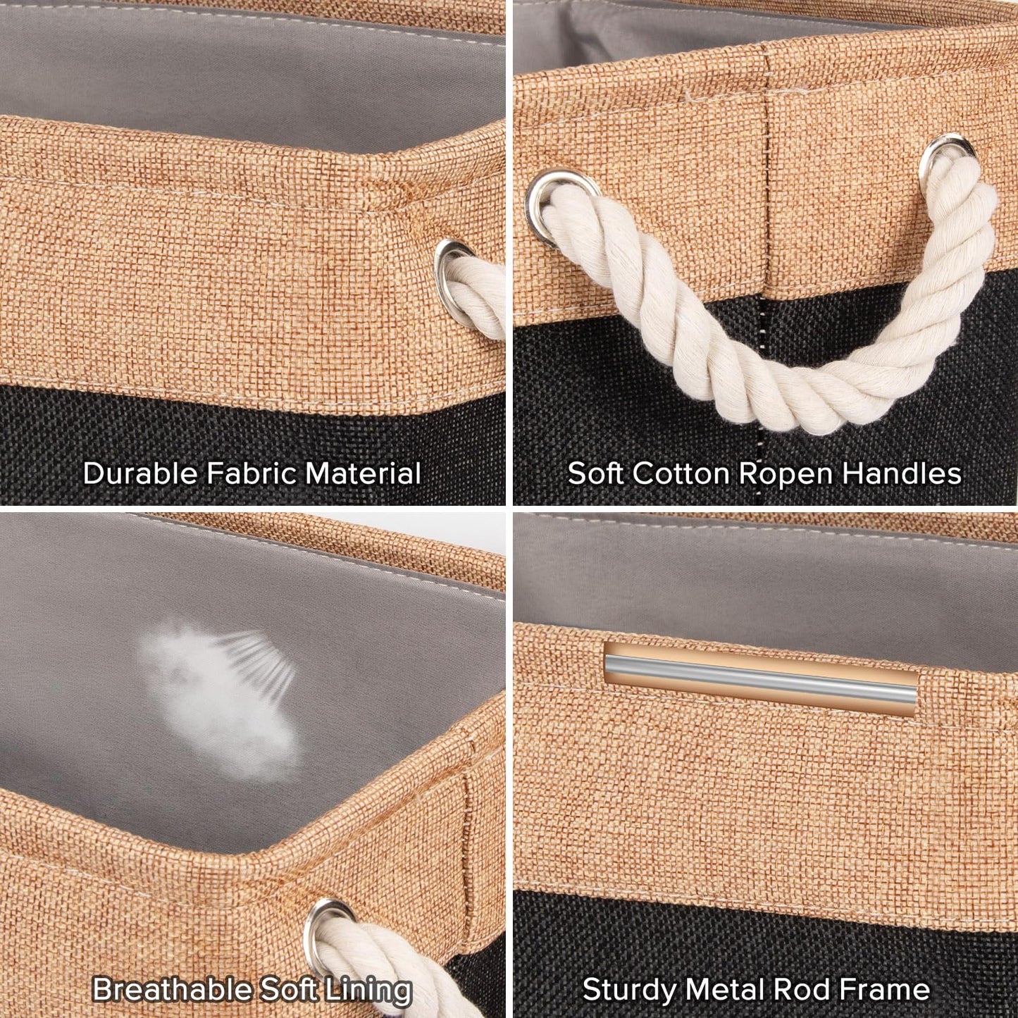 5 Pack Storage Baskets for Shelves with Cotton Rope Handles, Foldable Fabric Canvas Material Storage Boxes Organiser for Clothes, Toys