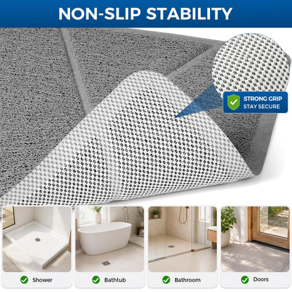 XIYUNTE Soft Shower Mat Non Slip Anti Mould, Loofah Bath Mat with Heat-Pressed Edging 60x40cm, INCL. Hooks for Drying
