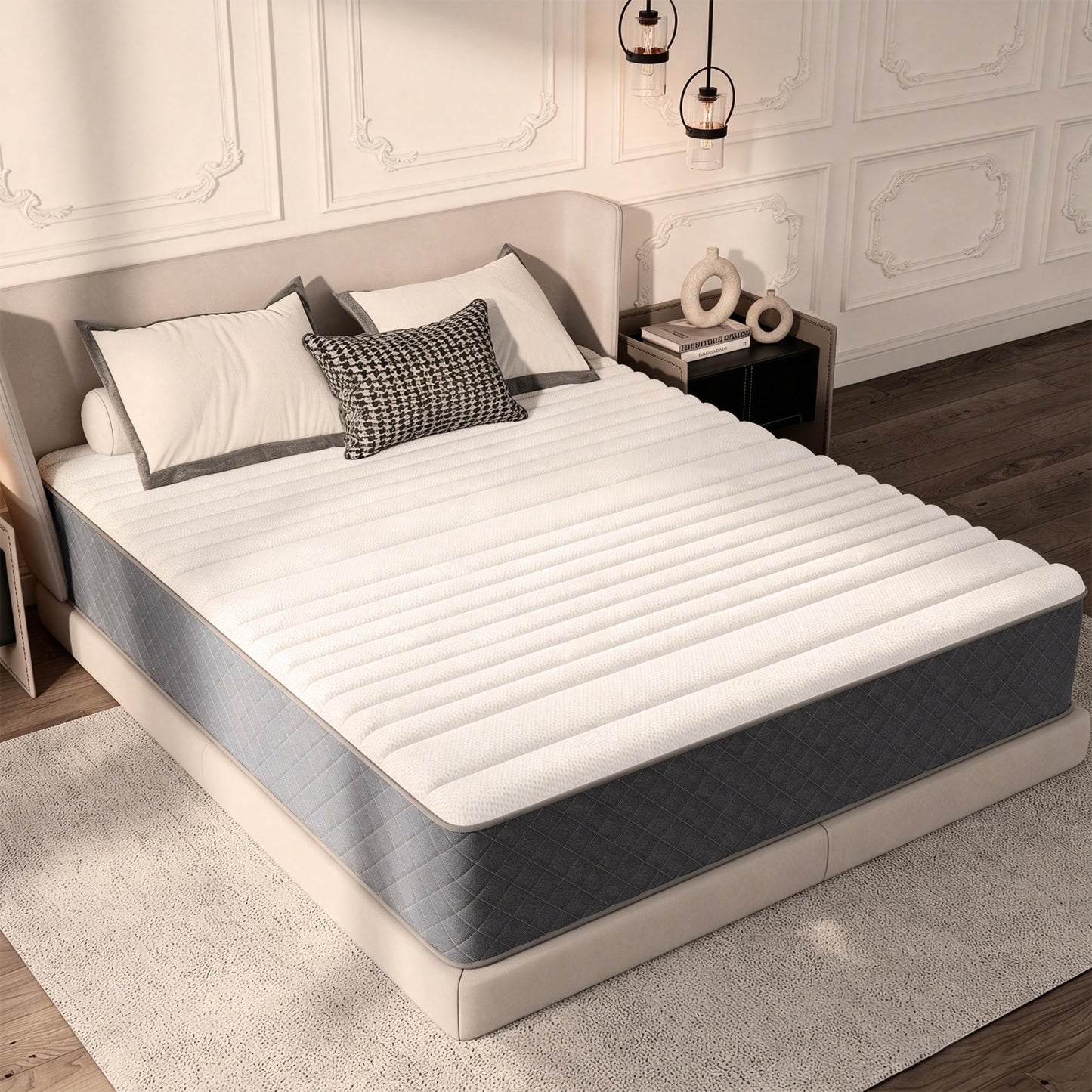 MOLPHIT 12 Inch Double Mattresses, 7-Zone Hybrid Double Bed Mattresses, Memory Foam Mattress with Pocket Sprung with Medium Firm for Body Support &