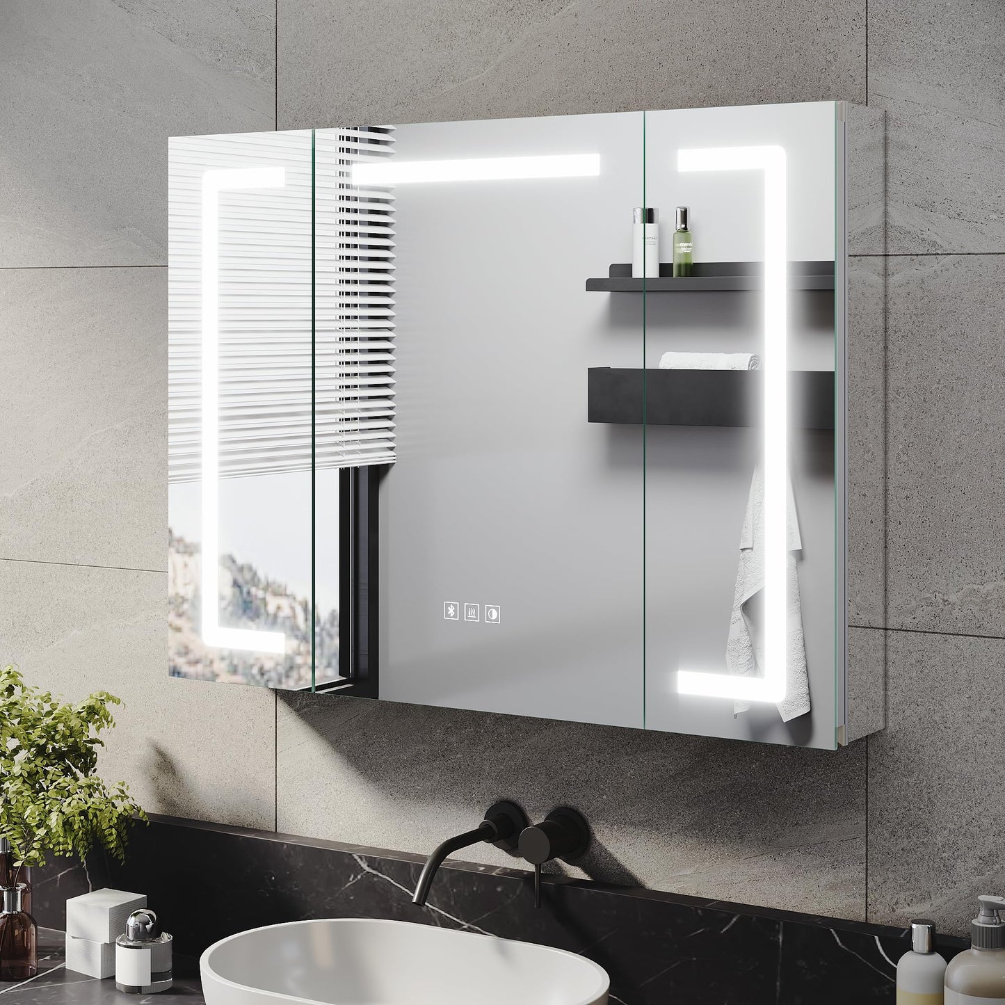 ELEGANT LED Bathroom Mirror Cabinet with 3 Colors & Bluetooth, 800x600mm