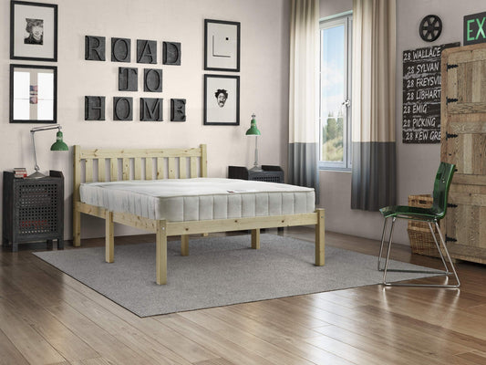 STRICTLY BEDS&BUNKS Zues Pine Bed Frame including Sprung Mattress (20 cm), 4ft Double