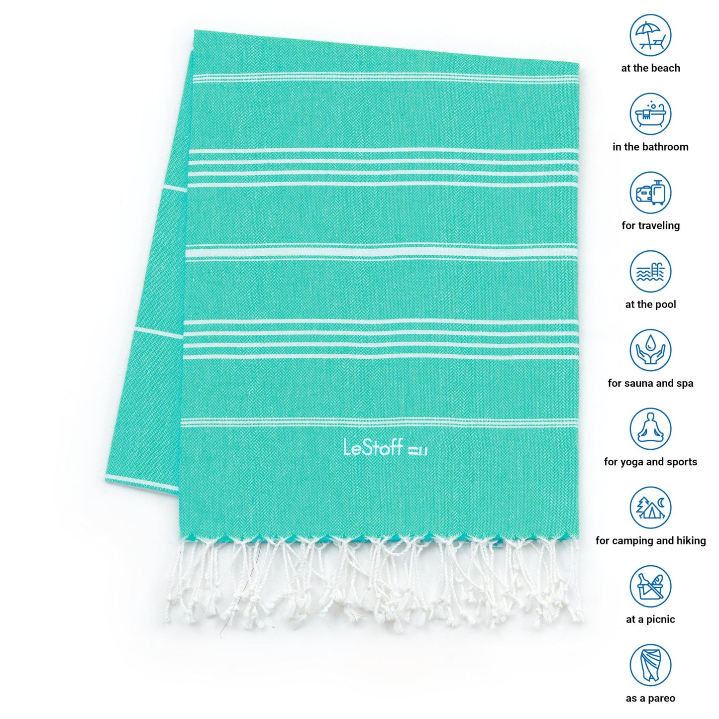LeStoff 2 Hammam Towels/Beach Towels, 100% Organic Cotton, Turquoise/Yellow