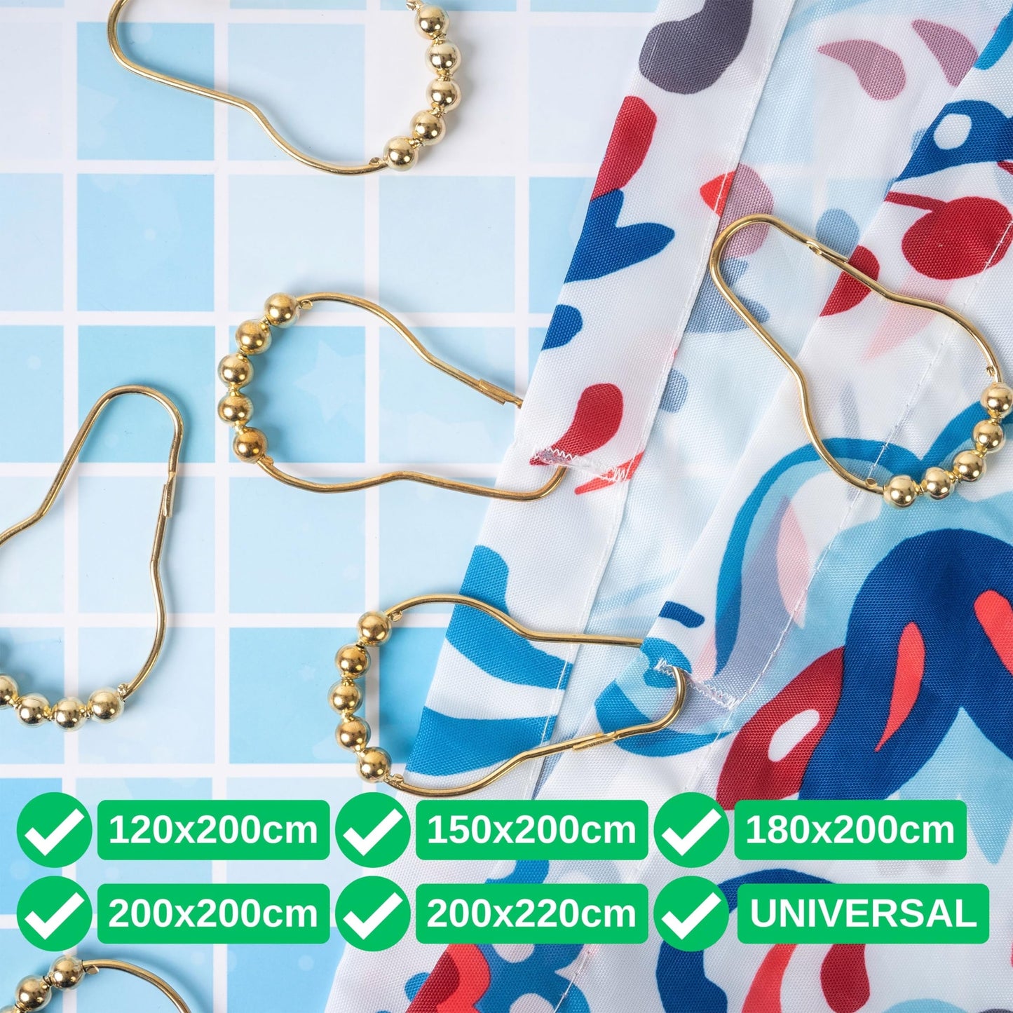 Shower Curtain Rings, 12 Pack, in Gold-Colour, Inner Diameter 2.7 x 1.5", for Shower Curtain Rods, sturdy metal shower rings, with Rolls to slide