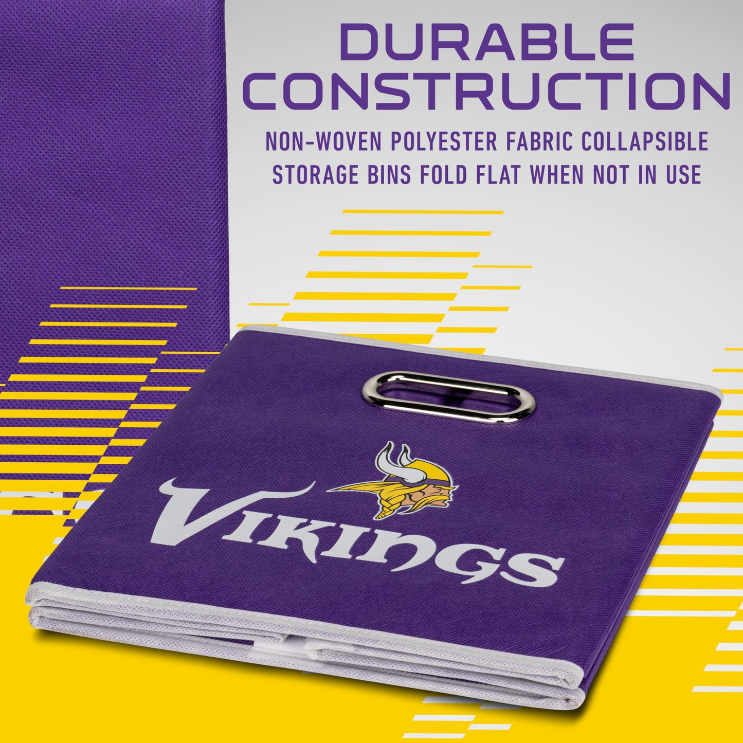 Franklin Sports Minnesota Vikings NFL Storage Bin - Collapsible Cube Container + Storage Basket - NFL Office, Bedroom + Living Room Décor - 11"x11"