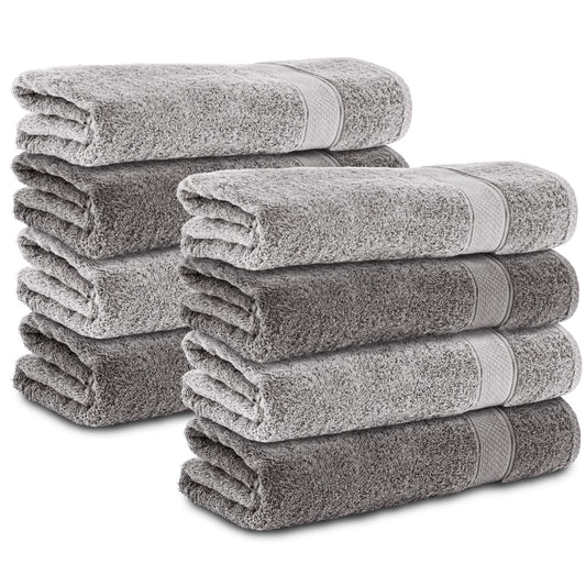 Komfortec Set of 8 Hand Towels 50 x 100 cm 100% Cotton Terry Towelling Soft Anthracite Grey/Silver