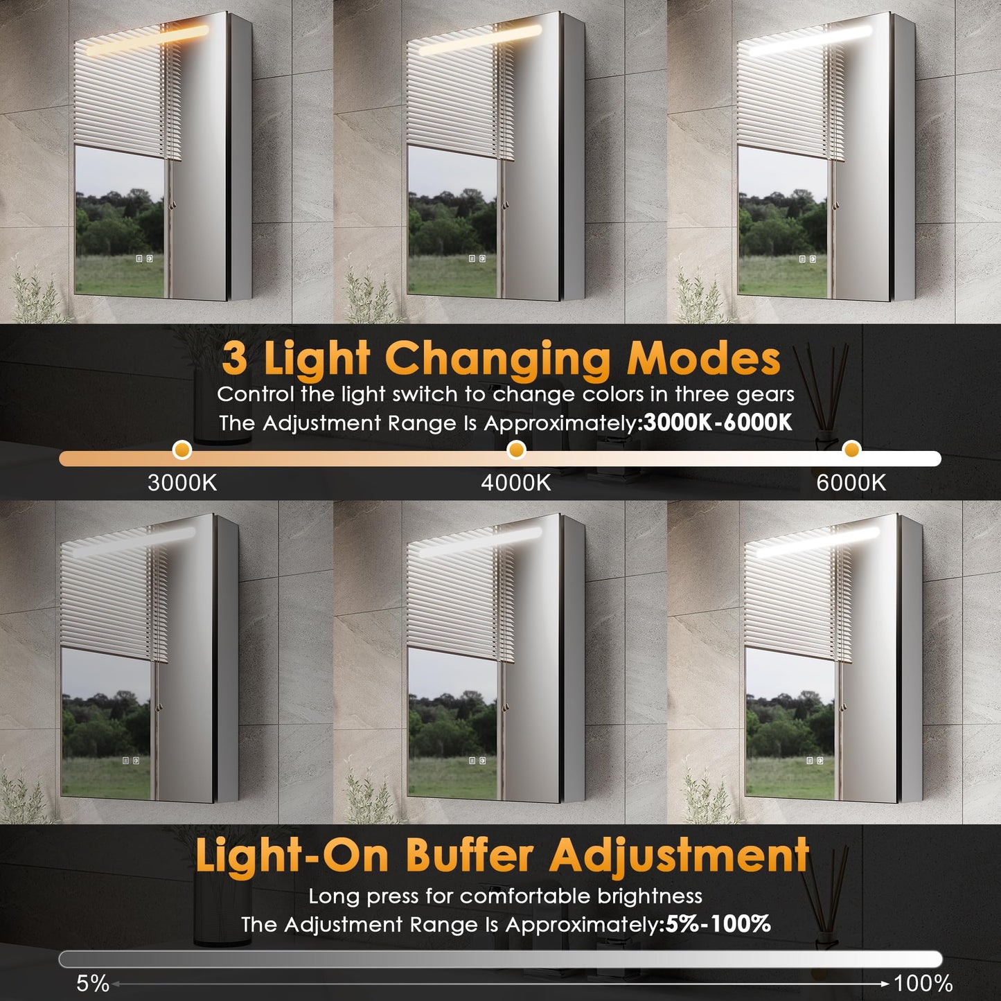 ELEGANT LED Bathroom Mirror Cabinet with Shaver Socket, Grey, 480x700mm