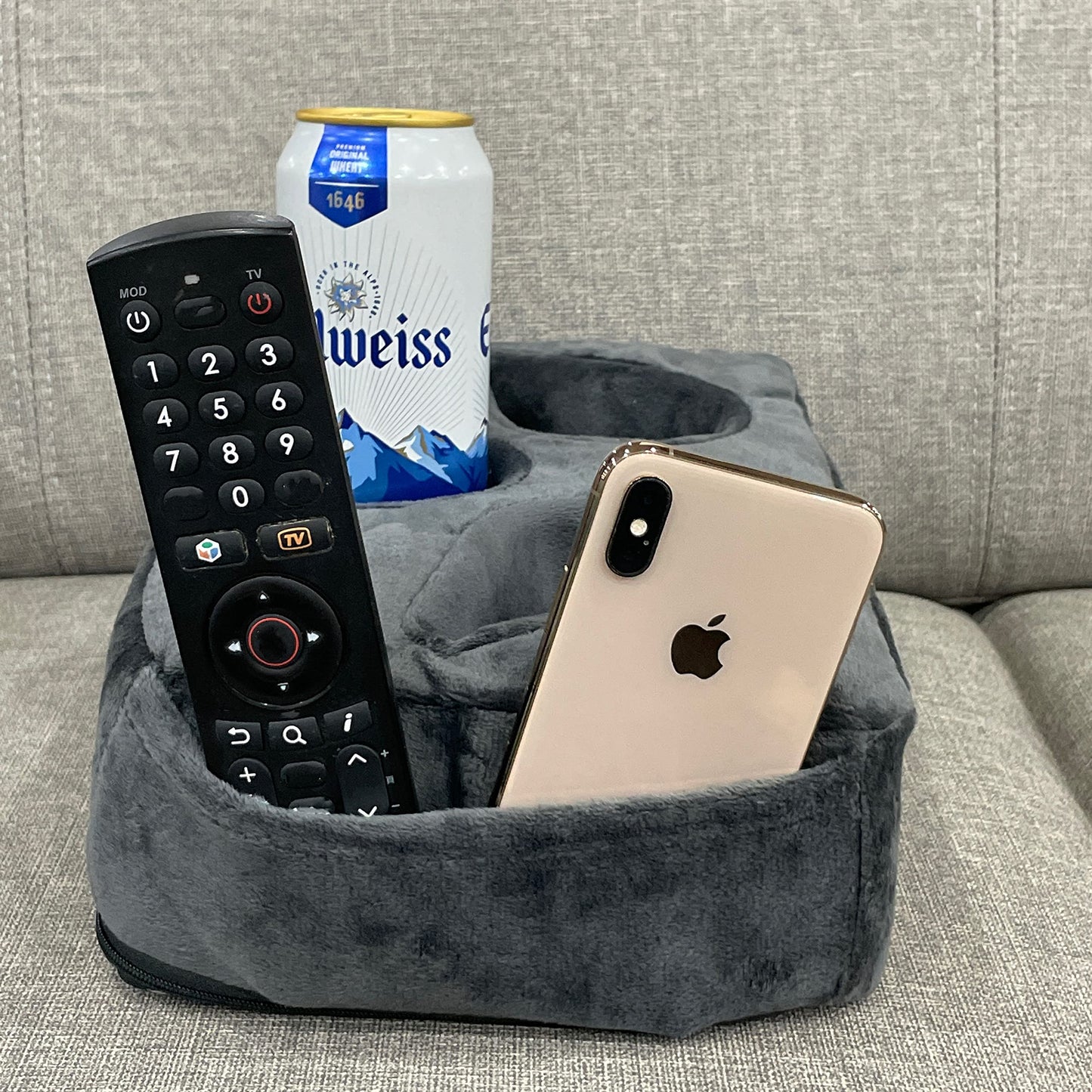 Sofa Cup Holder Caddy Pillow for Drinks, Remote & Phone Organiser