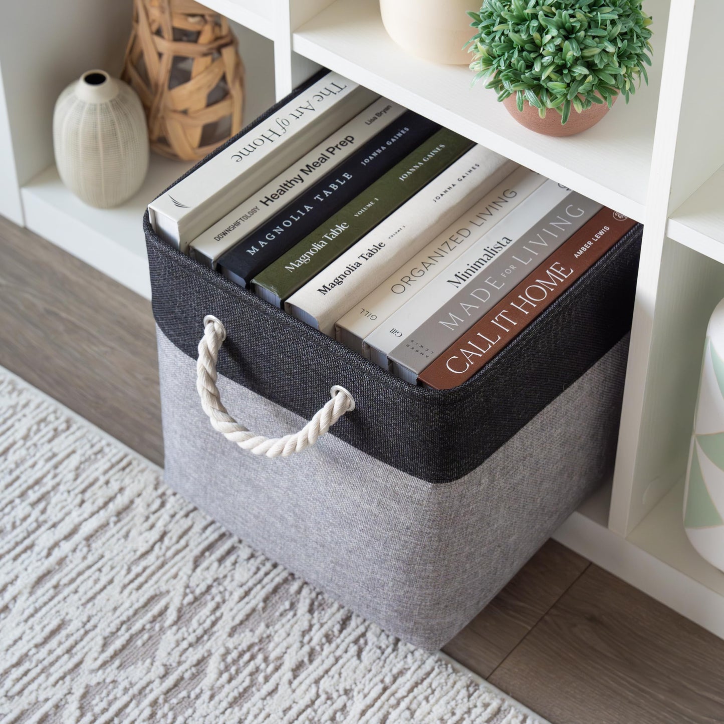 OrganiHaus Fabric Storage Boxes, Set of 4 Foldable 30X30 Cube Organiser Bins with Rope Handles for Shelves, Nursery & Closet