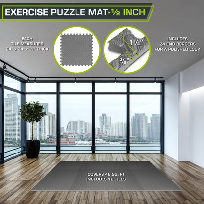 ProsourceFit Puzzle Exercise Mat ? in, EVA Interlocking Foam Floor Tiles for Home Gym, Mat for Home Workout Equipment, Floor Padding for Kids, Grey,