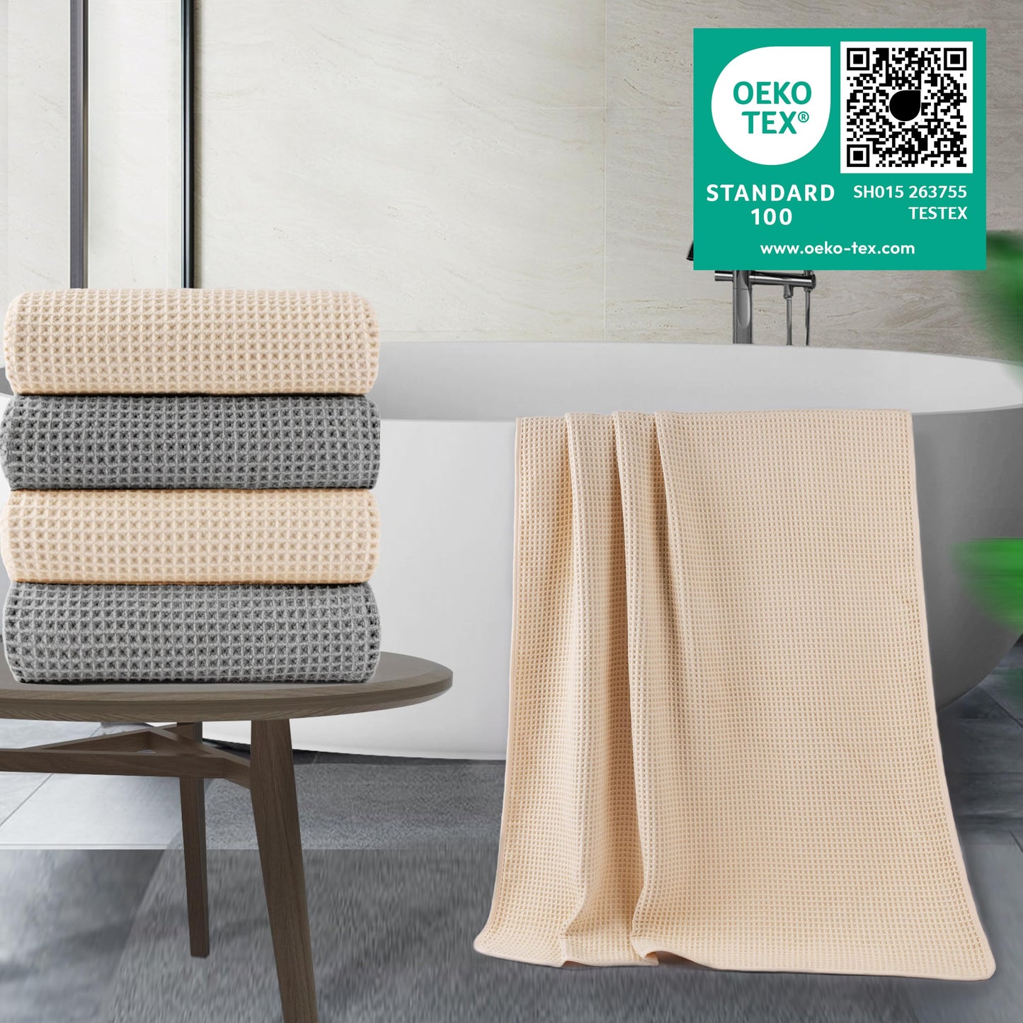 POLYTE 430 GSM Microfibre Quick Dry Waffle Bath Towel, 76.2x152.4 cm