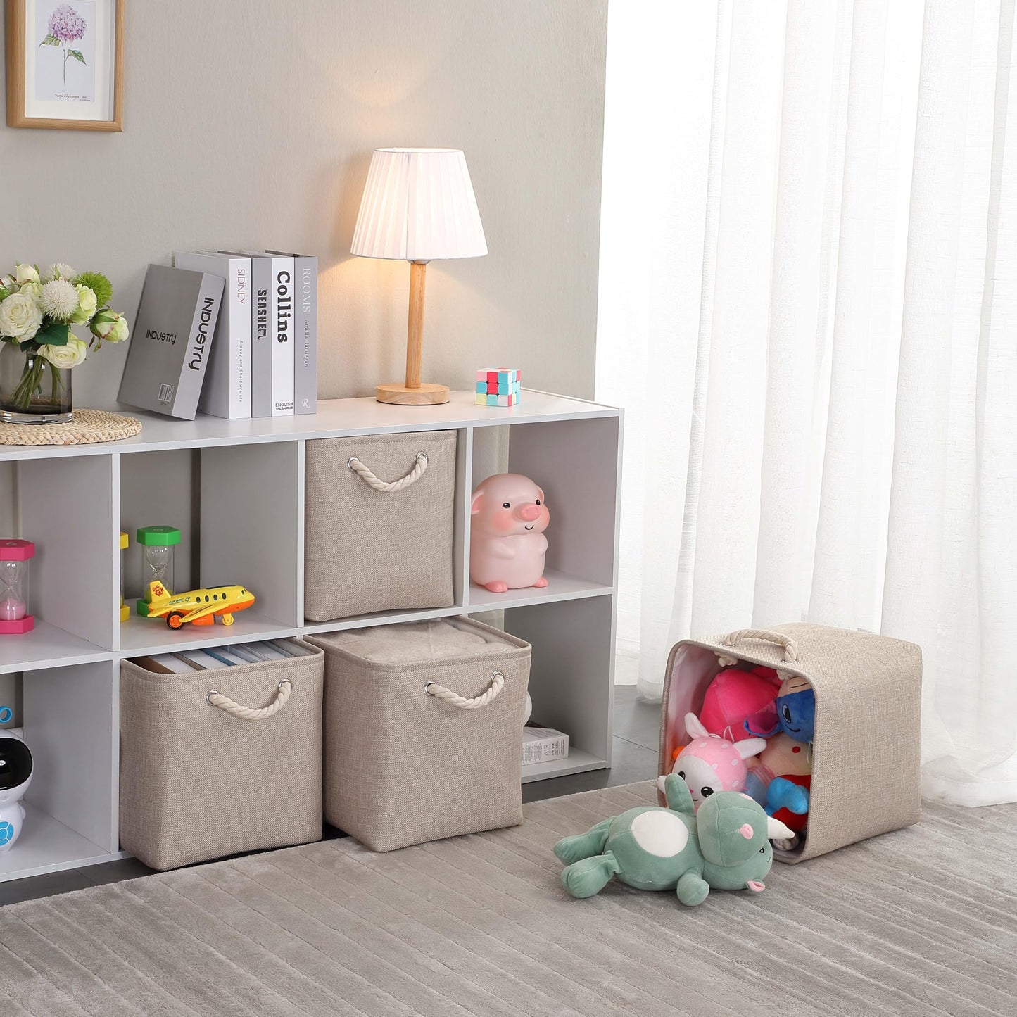 Mangata 33x33x33cm Cube Storage Boxes 4Pcs Light Khaki Foldable Baskets