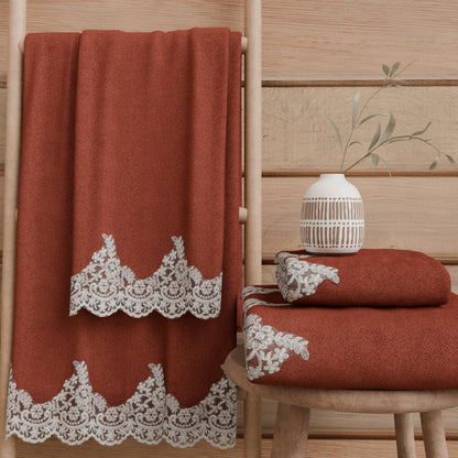 PETTI Artigiani Italiani - 100% Cotton Terry Bath Towels, 1+1 Towel Set, 2 Pieces 1 Face Towel and 1 Hand Towel, Terracotta