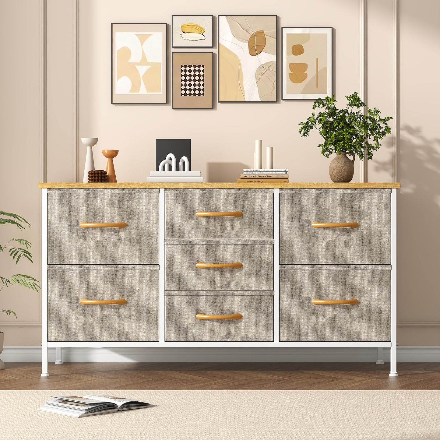GoaHi Chest of Drawers, Small Dressers with Metal Frame and MDF Wooden Top Board, Adjustable Feet, Anti-Tip Safety