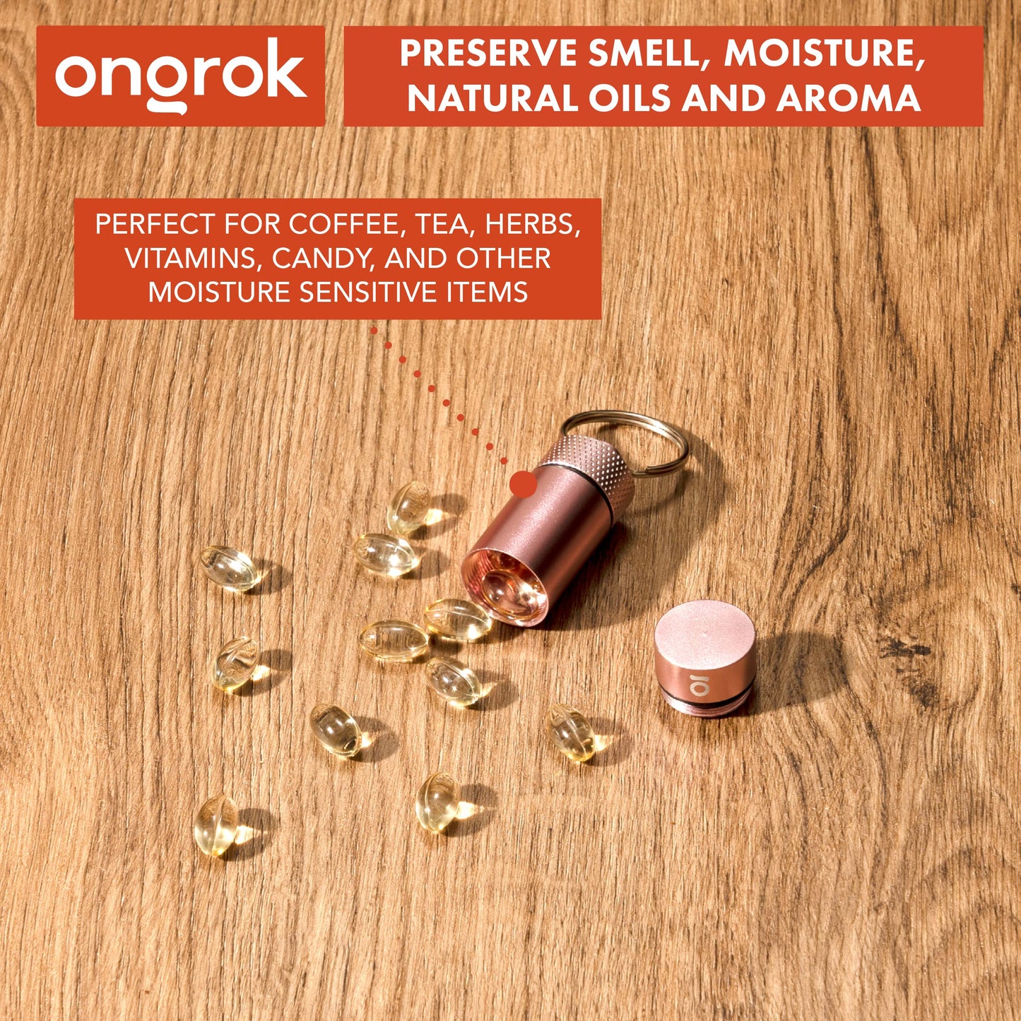 ONGROK Premium Mini Storage Tube, Keychain, Pocket-Sized, Airtight, Aluminum Metal Holder and Case (Rose Gold)