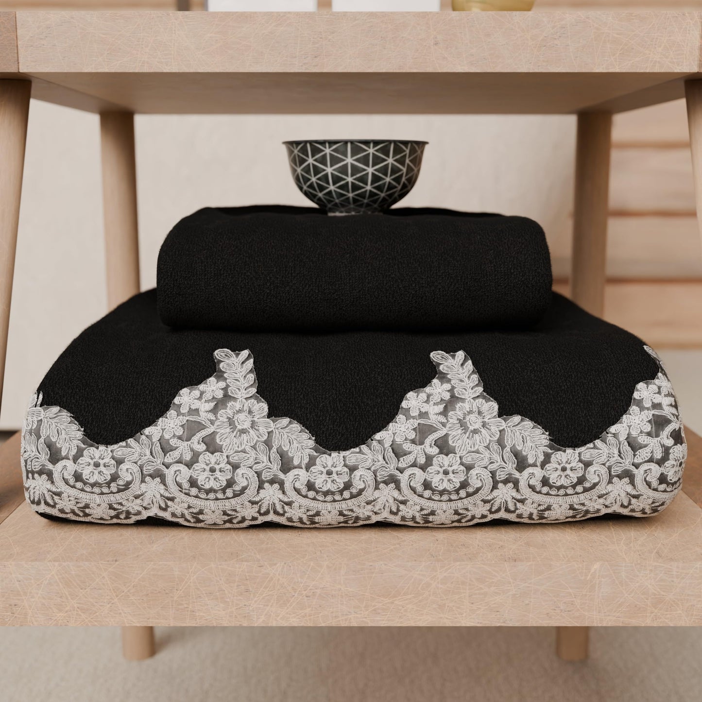 PETTI Artigiani Italiani - 100% Cotton Terry Bath Towels, 1+1 Towel Set, 2 Pieces, 1 Face Towel and 1 Hand Towel, Black
