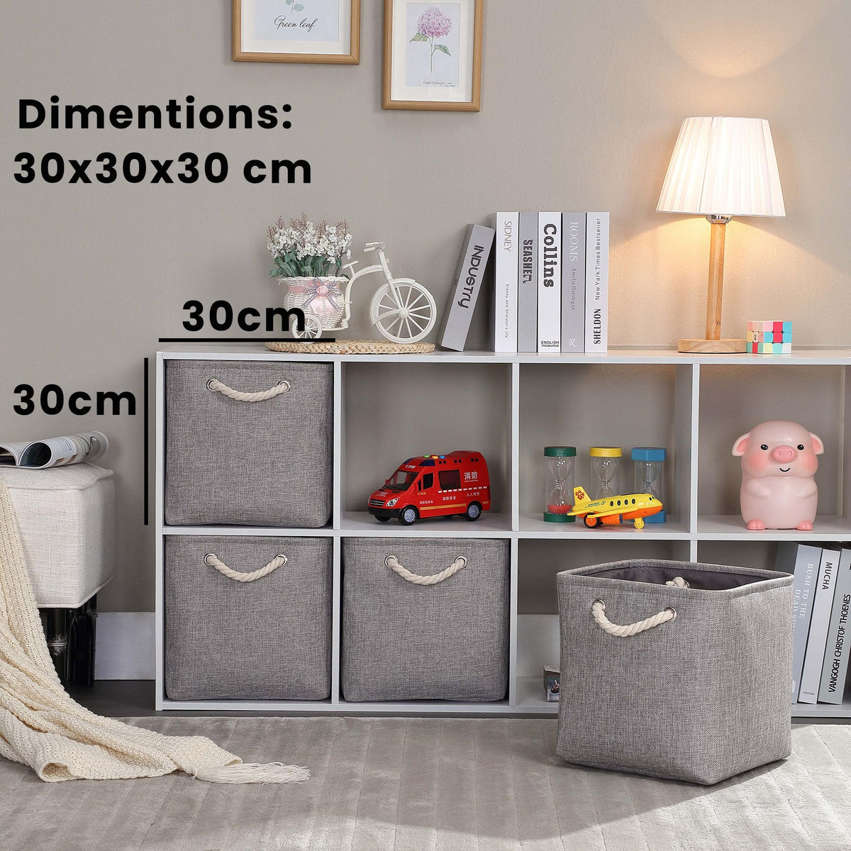 Mangata 30x30x30cm Cube Storage Boxes 4Pcs Gray Foldable Organiser Baskets