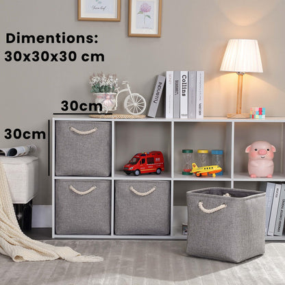 Mangata 30x30x30cm Cube Storage Boxes 4Pcs Gray Foldable Organiser Baskets