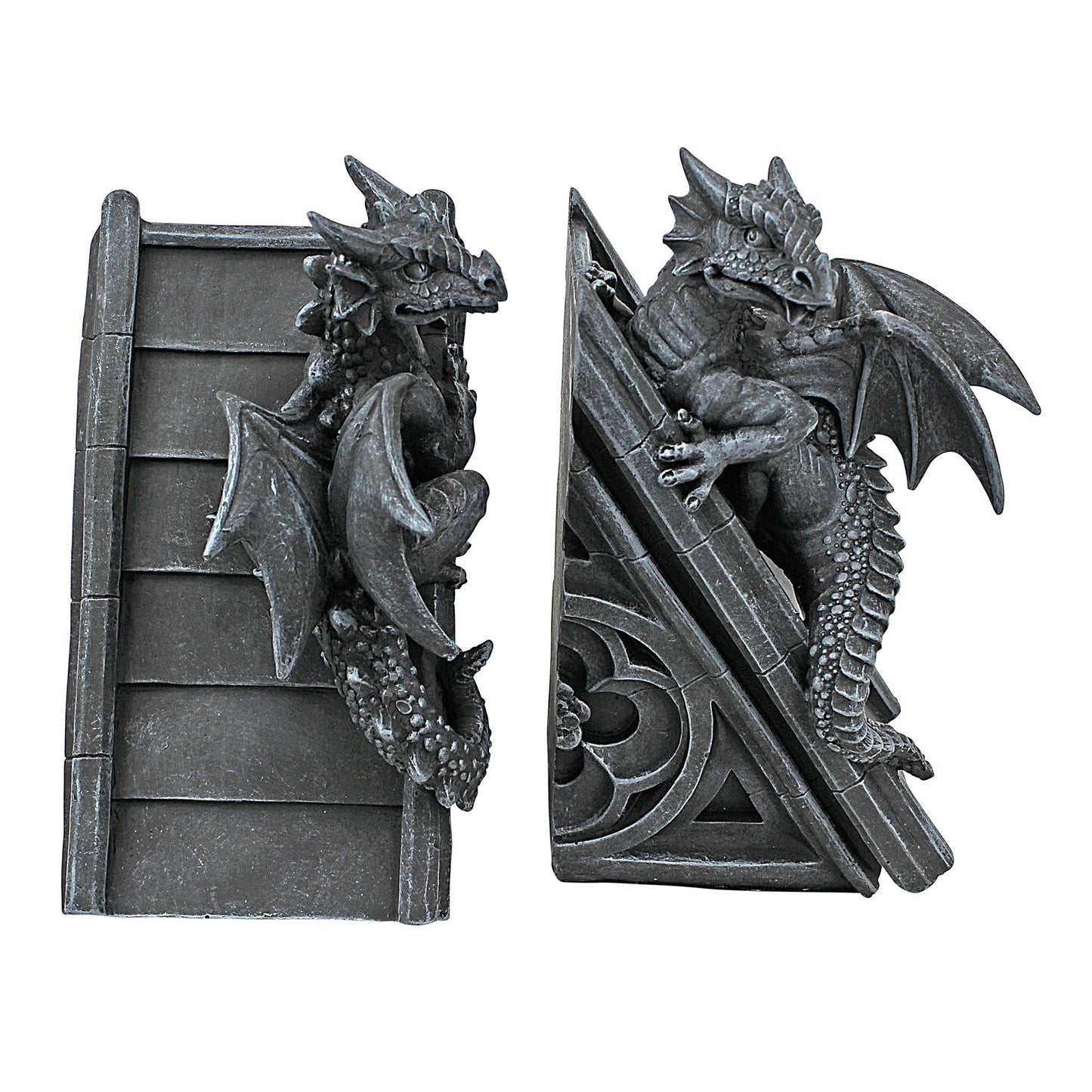 Design Toscano CL55773 Castle Dragon Gothic Decor Decorative Bookend Statues, 20.25 cm, Set of Two , Polyresin, Grey Stone