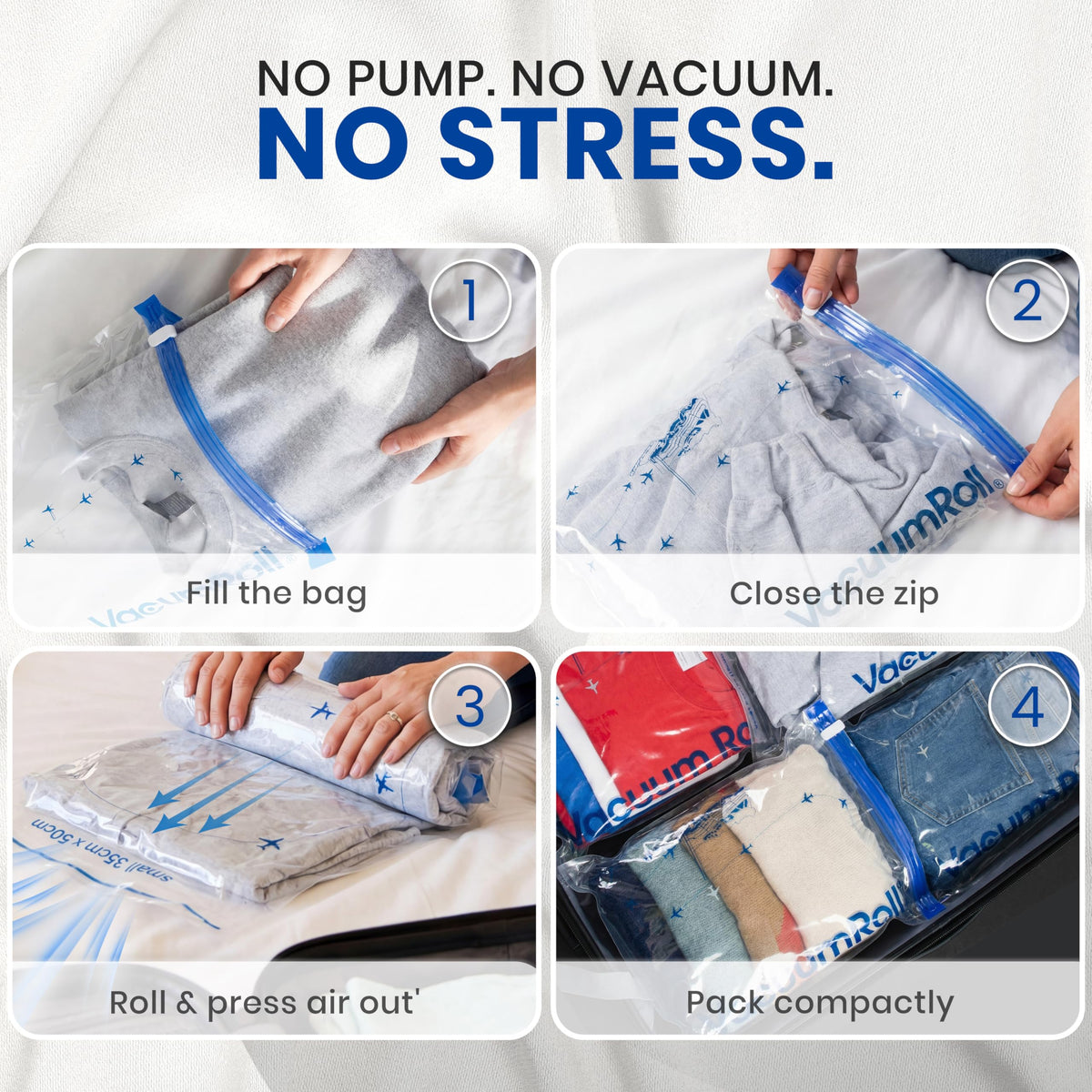 myHodo Vacuum Compression Bags for Rolling 14 Pieces - Versatile Travel Bags for Suitcase & Backpack, Reusable Storage Solution, Durable & Hygienic