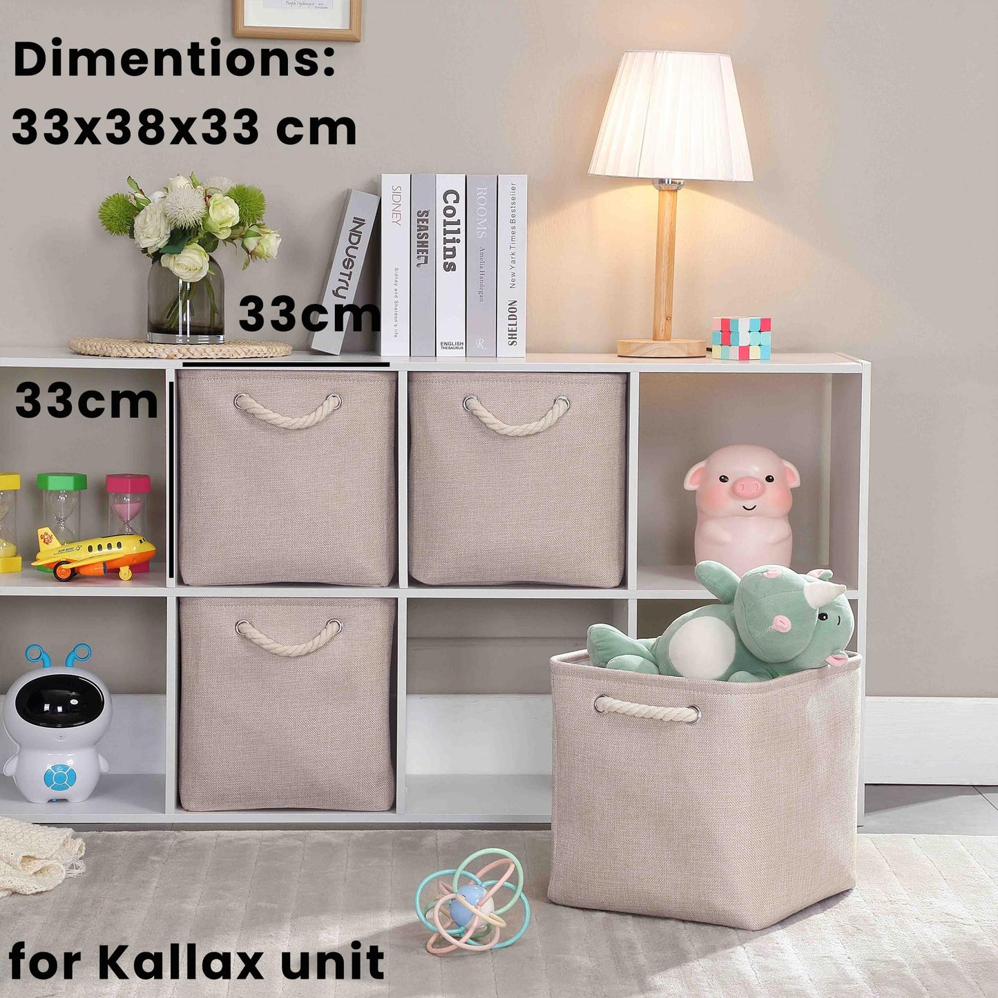 Mangata 33x38x33cm Cube Storage Boxes 3Pcs Light Khaki Foldable Baskets