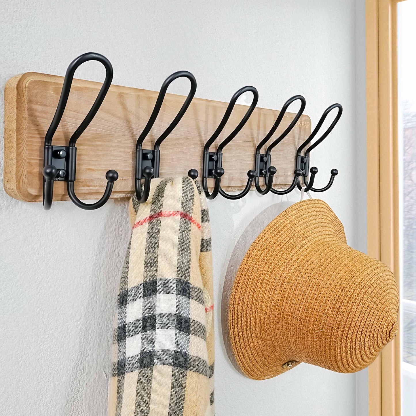 Dseap Coat Rack Wall Mounted - Heavy Duty Farmhouse Rustic Wall Coat Hanger with 5 Wire Hooks for Clothes Hat Jacket Towel, RusticWire, J1-5A