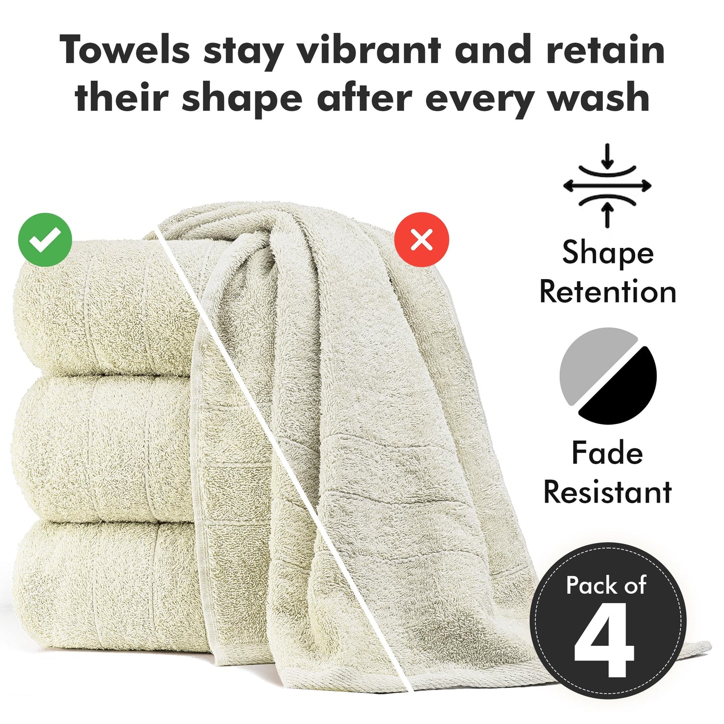 Novo Home Bath Towels Set of 4 – 550 GSM 100% Cotton Ivory Extra Large Towels for Bathroom, Spa Use (70x140 cm)