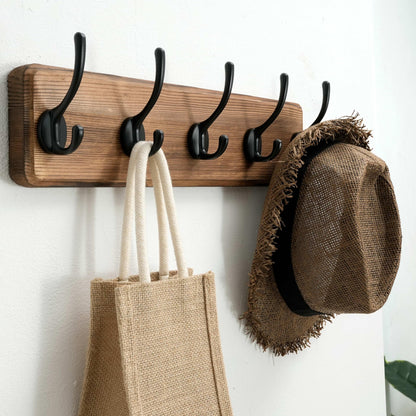 SKOLOO Farmhouse Style Wall Mounted Coat Rack, Pine Solid Wood Coat Hook Hanger - 5 Hooks for Hanging Clothes Robes Towels Coats