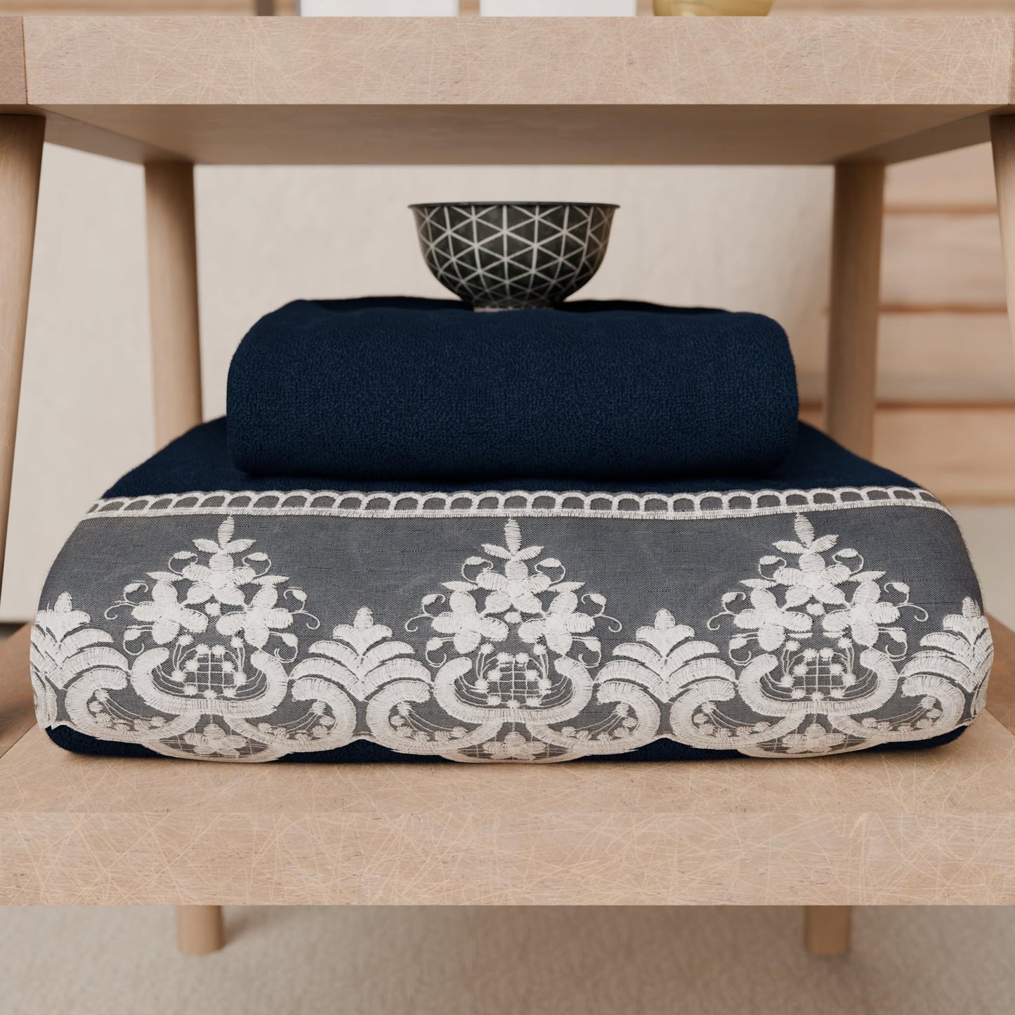 PETTI Artigiani Italiani - 100% Cotton Terry Bath Towels, 1+1 Towel Set, 2 Pieces, 1 Face Towel and 1 Hand Towel, Blue