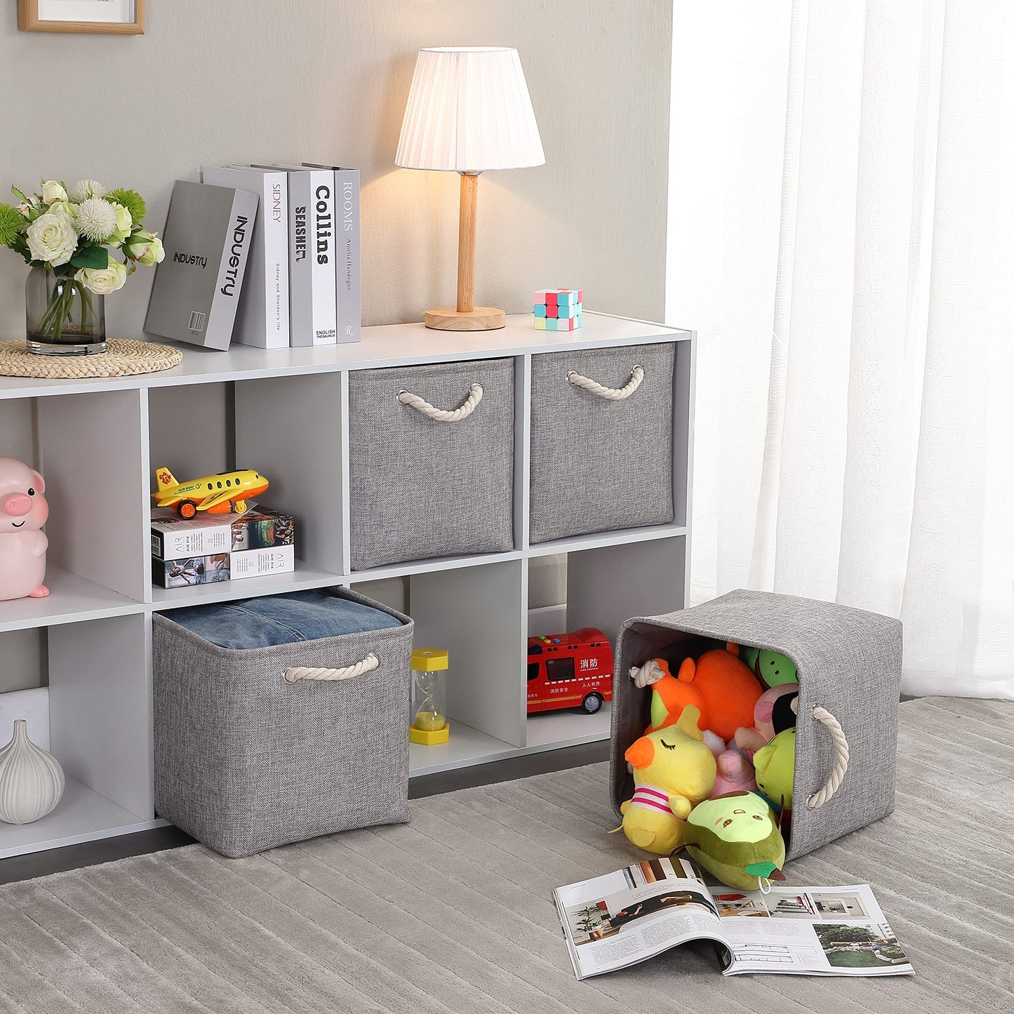 Mangata 28x28x28cm Cube Storage Boxes 4Pcs Gray Foldable Organiser Baskets