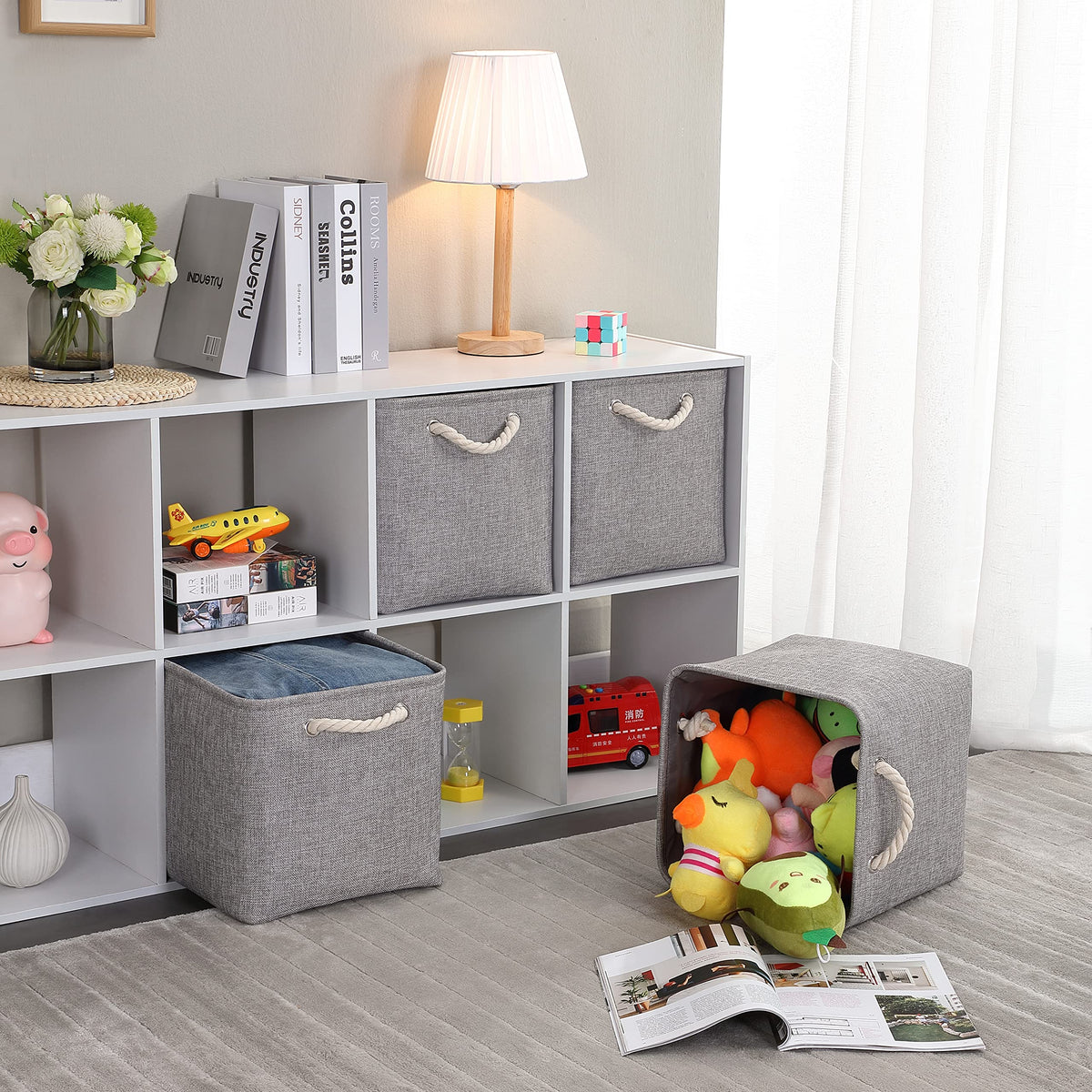 Mangata 30x30x30cm Cube Storage Boxes 4Pcs Gray Foldable Organiser Baskets