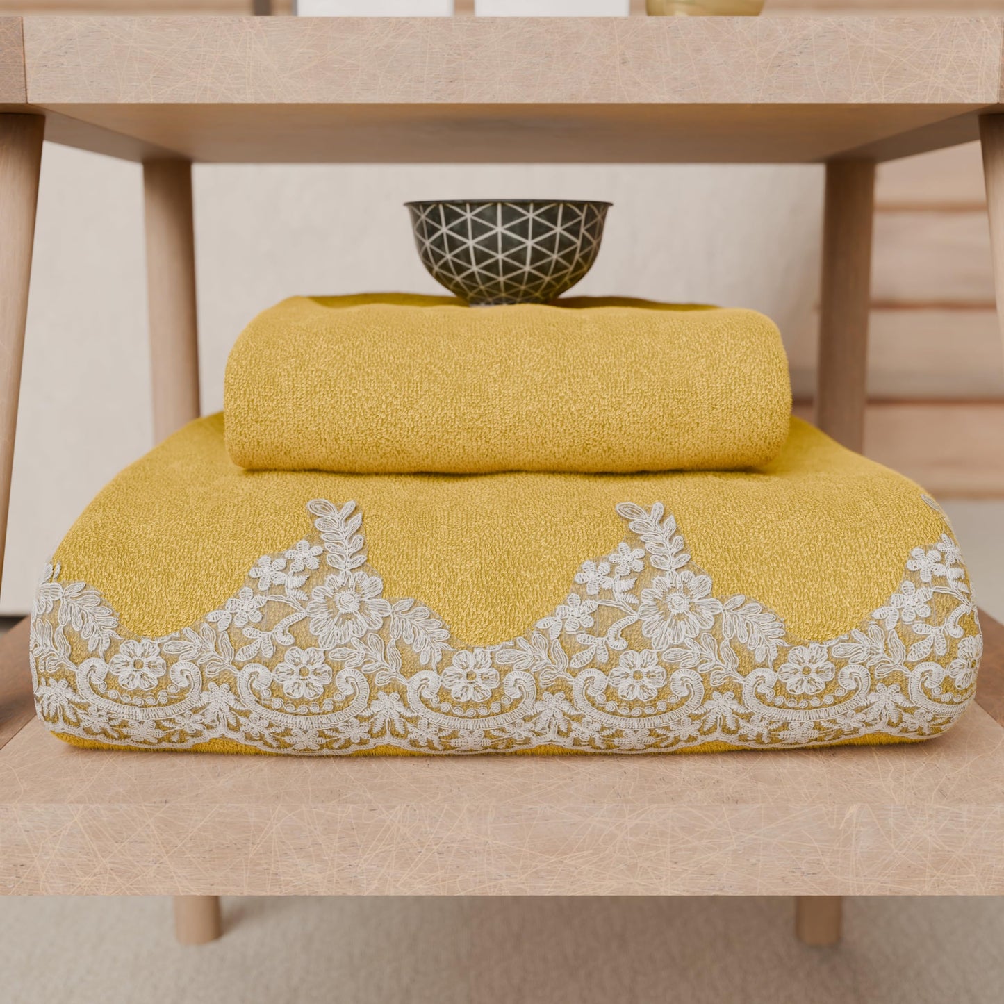 PETTI Artigiani Italiani - 100% Cotton Terry Bath Towels, 1+1 Towel Set, 2 Pieces 1 Face Towel and 1 Hand Towel, Yellow