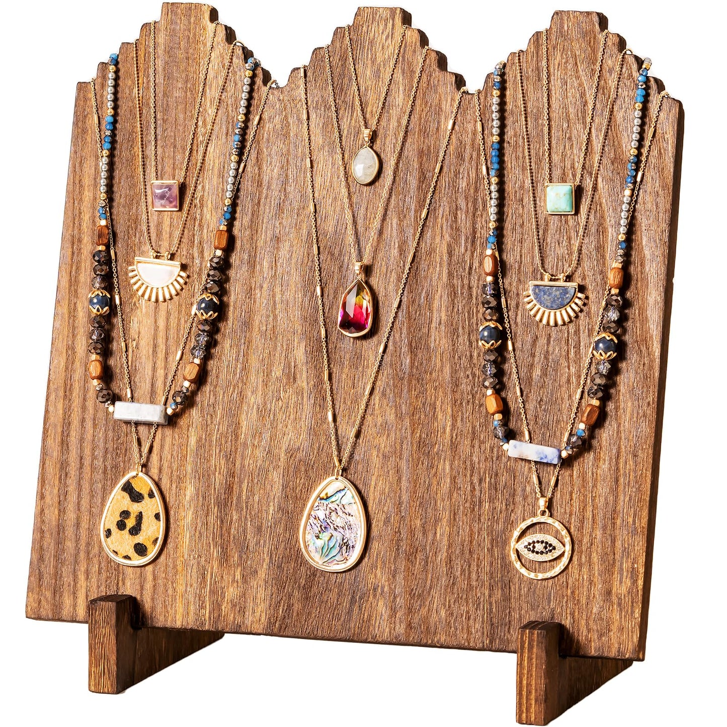 Lolalet Wooden Necklace Display Stands for Selling, Freestanding Multiple Necklaces Stands and Displays for Vendors