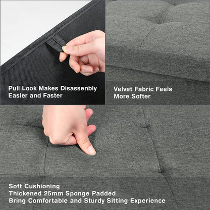 BRIAN & DANY Folding Linen Storage Boxes Footstool Ottoman, Foot Rest Stool, Foldable Seat Bench Footrest - Dark Gray, 76 x 38 x 38 cm
