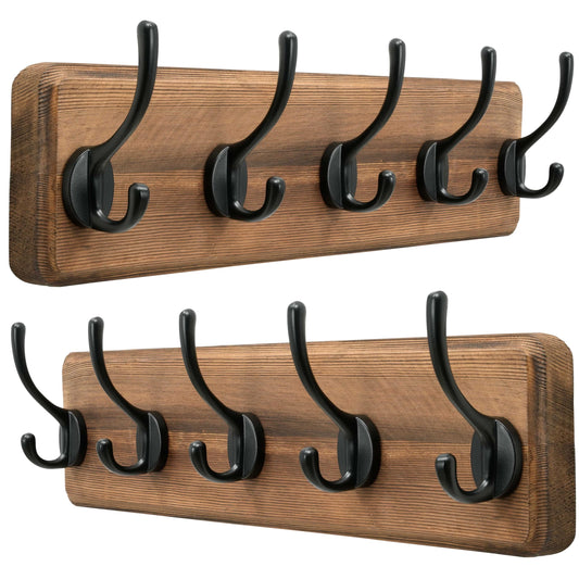 Dseap Coat Rack Wall: Patented, Heavy-Duty, 5-Double-Hooks Wooden Wall Mounted Coat Rack Coat Hanger Hook Rail for Winter Coats Hat Jacket Clothing
