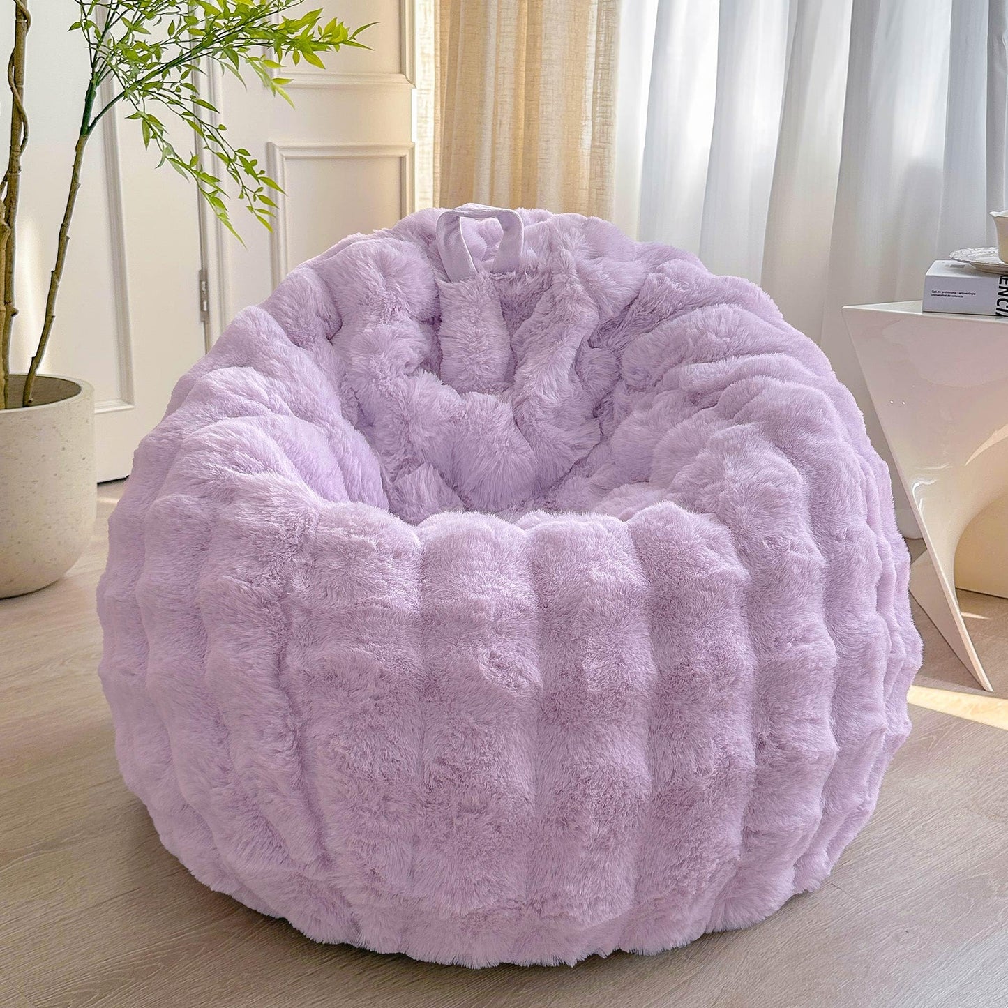 LIFEREVO 3FT Fluffy Faux Rabbit Fur Bean Bag Cover, No Filler, Lavender