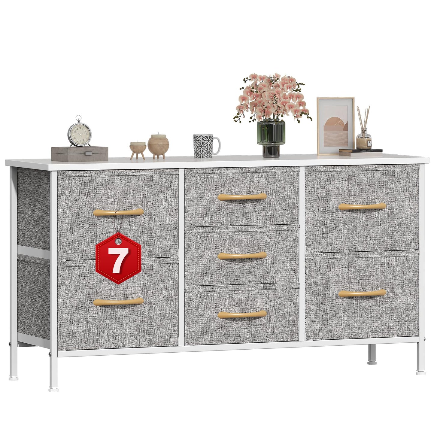 GoaHi Chest of Drawers, Small Dressers with Metal Frame and MDF Wooden Top Board, Adjustable Feet, Anti-Tip Safety