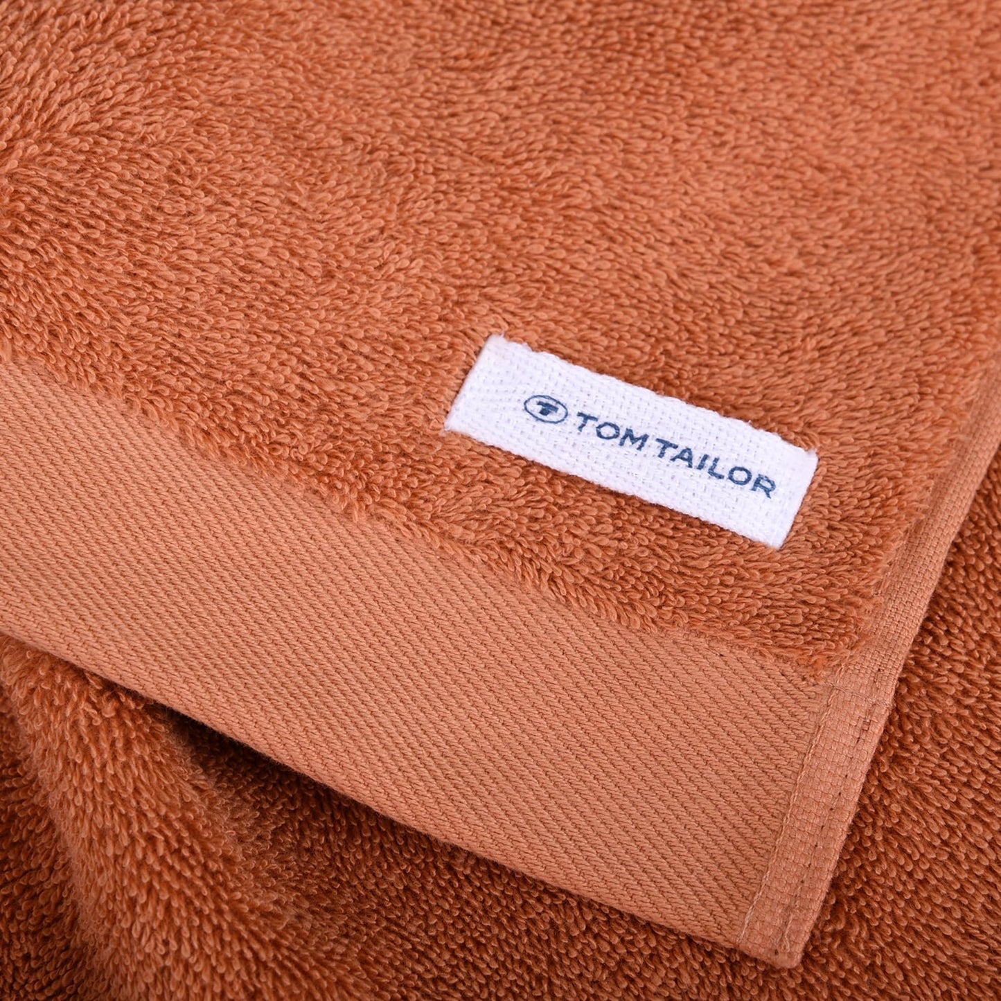 TOM TAILOR Colour BATH TOWEL Orange (Dark Coral) Towel with Hook and Label with Logo 50 x 100 cm 100% Cotton Terry Towel, Pack of 2