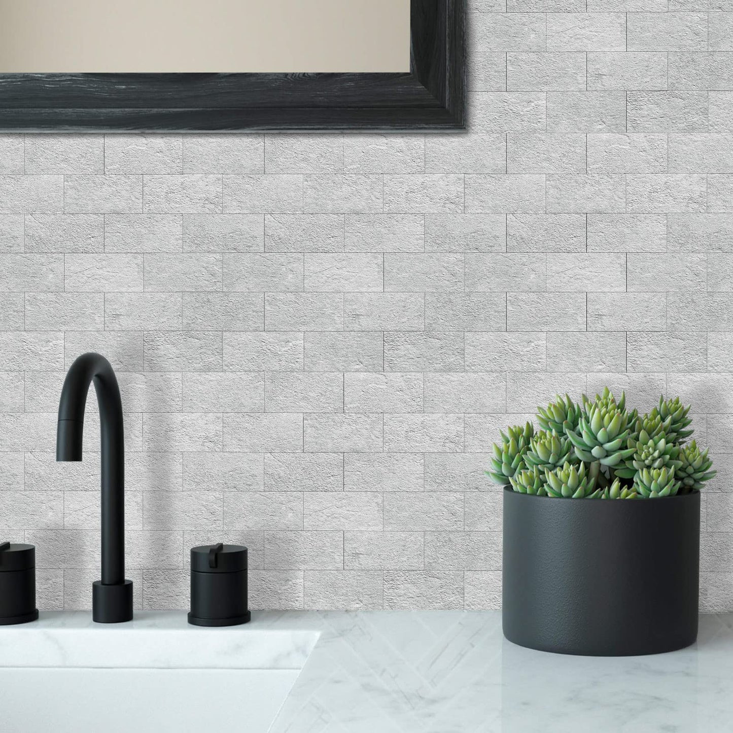 DEWOO 20-Sheet Peel and Stick Self Adhesive Wall Tiles Grey for Kithcen Bathroom Sticky Splashback Panel Stone Look Covering (13.5" x 11.4")