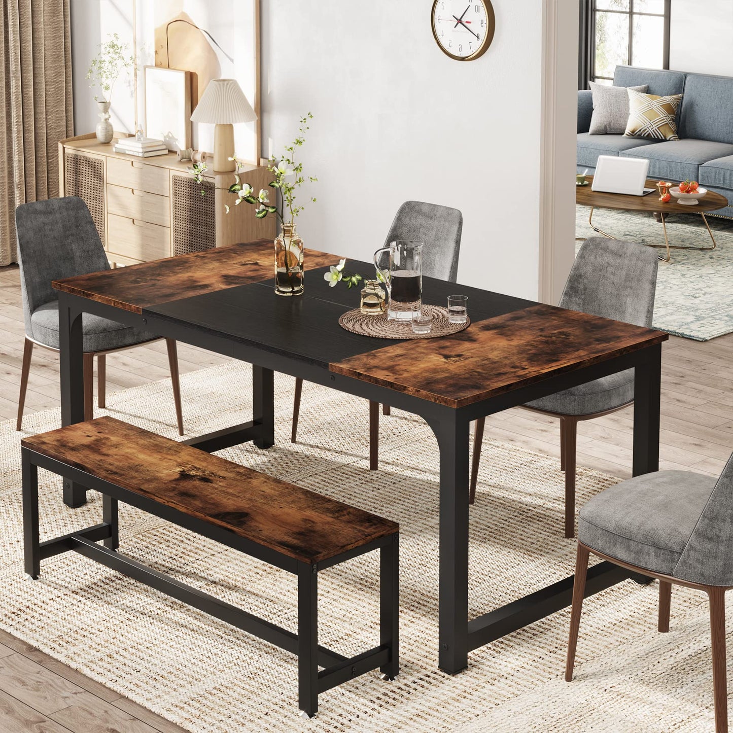 Tribesigns 160 x 80 cm Dining Table, Industrial Kitchen Table for 4-6 Person, Rectangular Dinner Table for Dining Room Kitchen Living Room