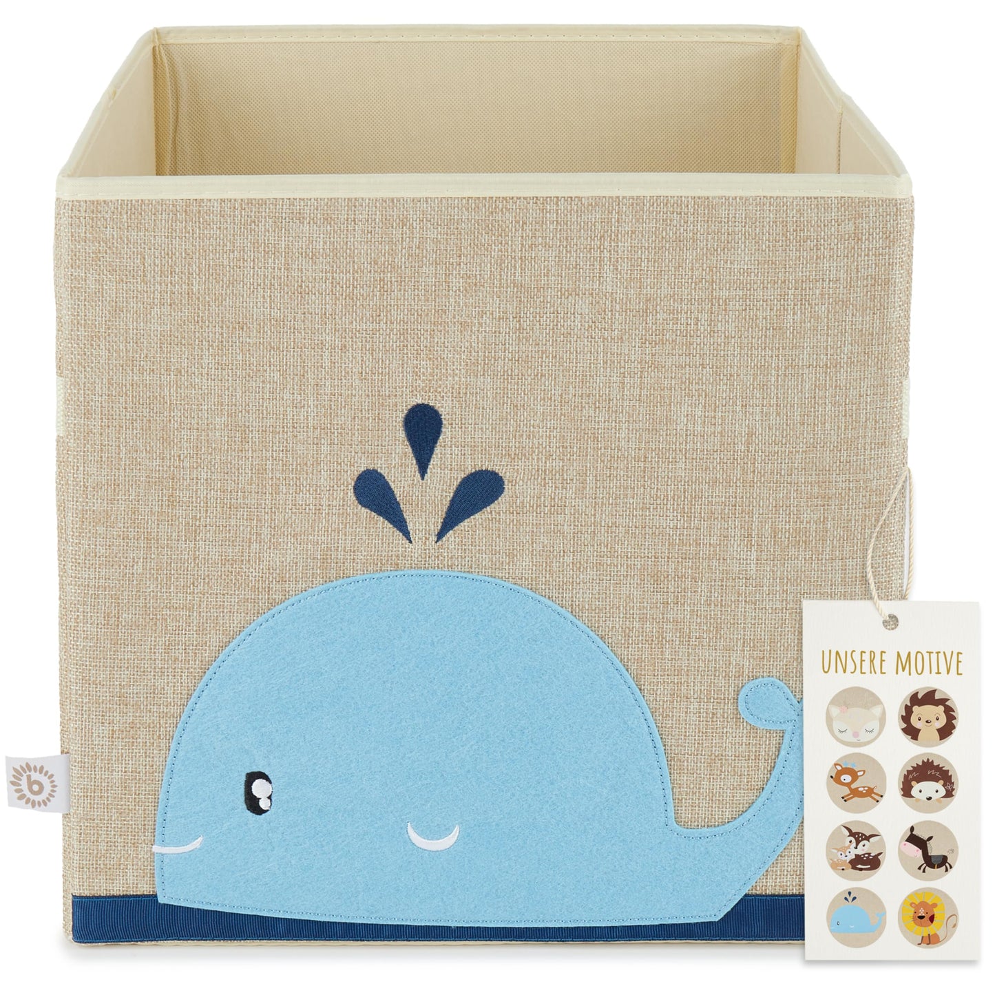 BIECO Storage Box for Kids Room | Whale Toy Storage Box | 33x33x33 cm, Fits Kallax Shelf, Toy Chests, Folding Boxes, Kids Baskets
